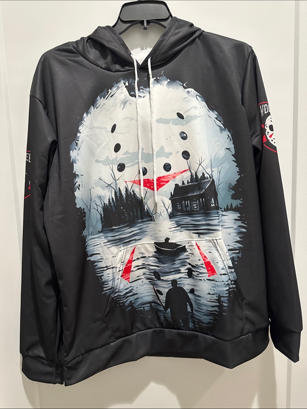 Black Friday the 13th Jason Voorhees Double Sided Graphic Hoodie - Red & White